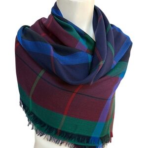 🇯🇵 Vera Tartan Plaid Square Scarf – Made in Japan – Acrylic with Fringe